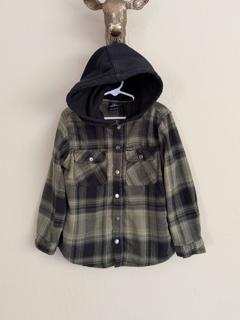 Volcom Hooded Plaid Flannel Button Down Shirt • 6 Years